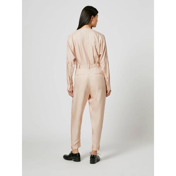 Equipment NWT Pommine Belted Pleated silk blend Satin Jumpsuit Blush Size 2 - Picture 2 of 12